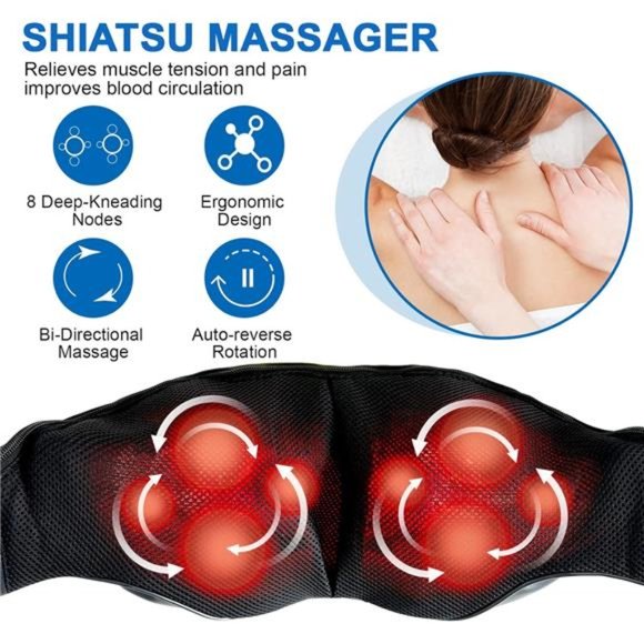 Neck and Shoulder Massager with Heat Shiatsu BackMassage Pillow with 3D Kneading - Picture 3 of 8